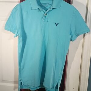 American Eagle Outfitters Men's Aqua Polo Shirt